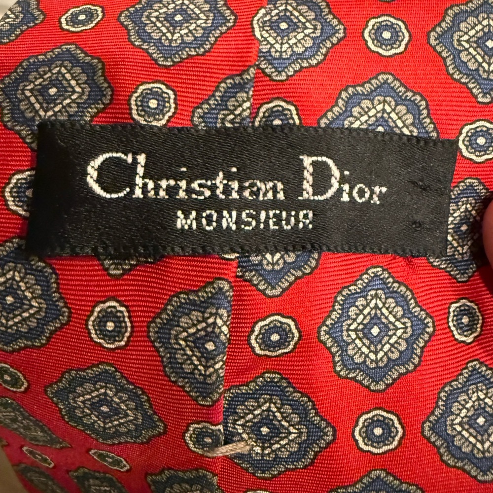 Christian Dior Red and Blue Geometric Tie